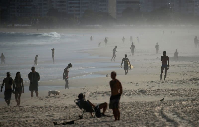 People enjoy in Copacabana beach during the coronavirus disease (COVID-19) outbreak, in Rio de Janeiro