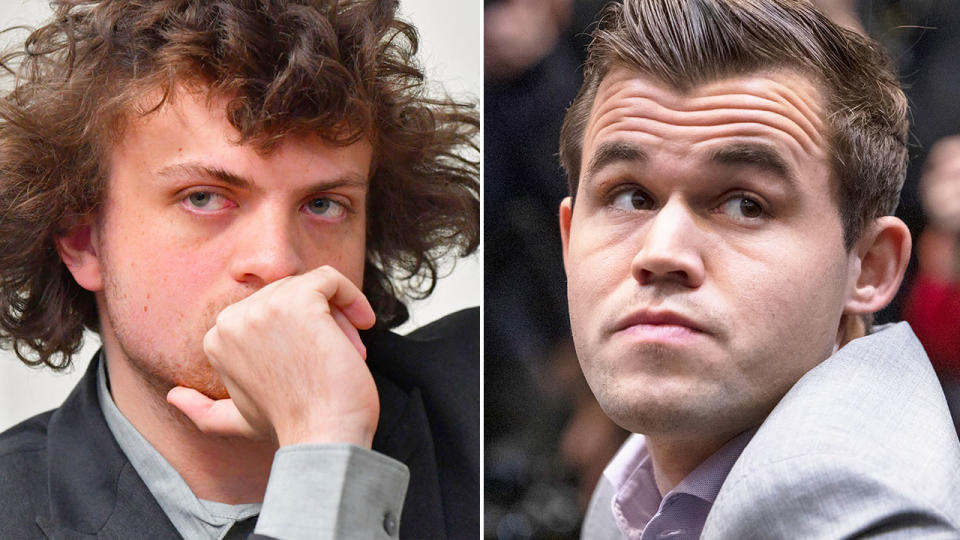 Pictured left is American Hans Niemann and Norway's fellow chess grandmaster Magnus Carlsen on the right.