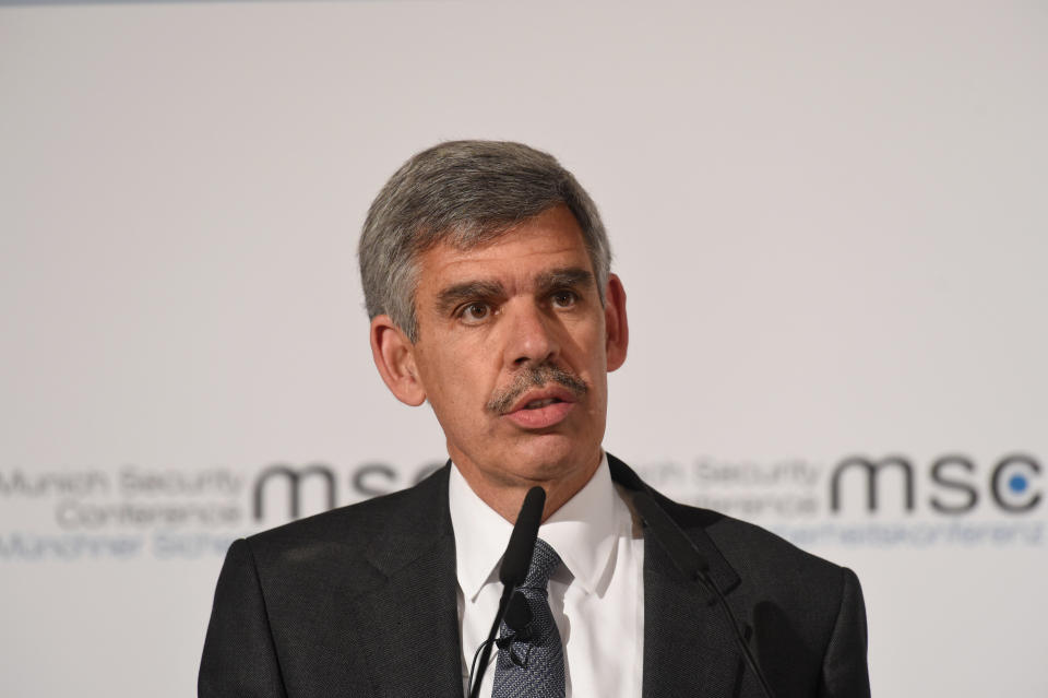 Mohamed Aly El-Erian, former CEO of the Pacific Investment Management Company, speaks on the first day of the 56th Munich Security Conference.