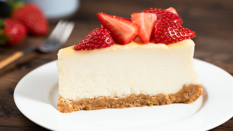 slice of cheesecake with strawberries