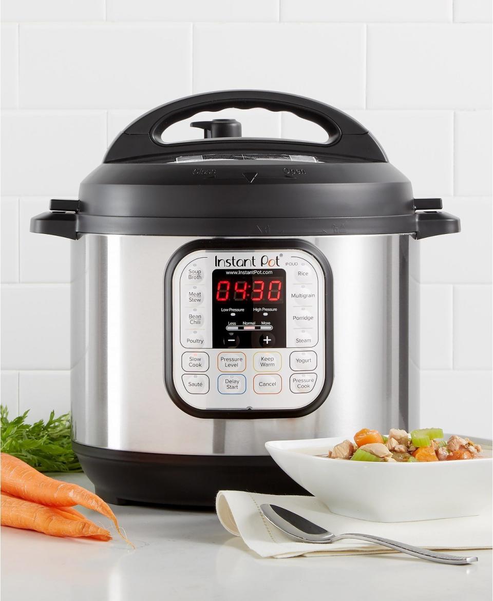 <strong>Regularly</strong>: $125&lt;br&gt;<br /><strong><a href="https://www.macys.com/shop/product/instant-pot-duo60-7-in-1-programmable-pressure-cooker-6-qt.?ID=5887722&amp;CategoryID=7554&amp;ranMID=3184&amp;ranEAID=qpF0HYnRugA&amp;ranSiteID=qpF0HYnRugA-3TKKhXHdnztiWvpNidJ4lg&amp;LinkshareID=qpF0HYnRugA-3TKKhXHdnztiWvpNidJ4lg&amp;PartnerID=LINKSHARE&amp;cm_mmc=LINKSHARE-_-5-_-63-_-MP563" target="_blank" rel="noopener noreferrer">Black Friday: $80 when you use code JOY for 20 percent off or $70 when you buy in-store with rebate</a></strong>, free shipping with $99 purchase&lt;br&gt;<br />(Savings: $30)