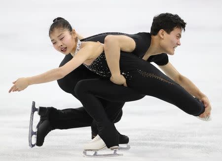 Figure Skating – Pyeongchang 2018 Winter Olympics – Pair Skating free skating competition final – Gangneung Ice Arena - Gangneung, South Korea – February 15, 2018 - Ryom Tae Ok and Kim Ju Sik of North Korea compete. REUTERS/Lucy Nicholson