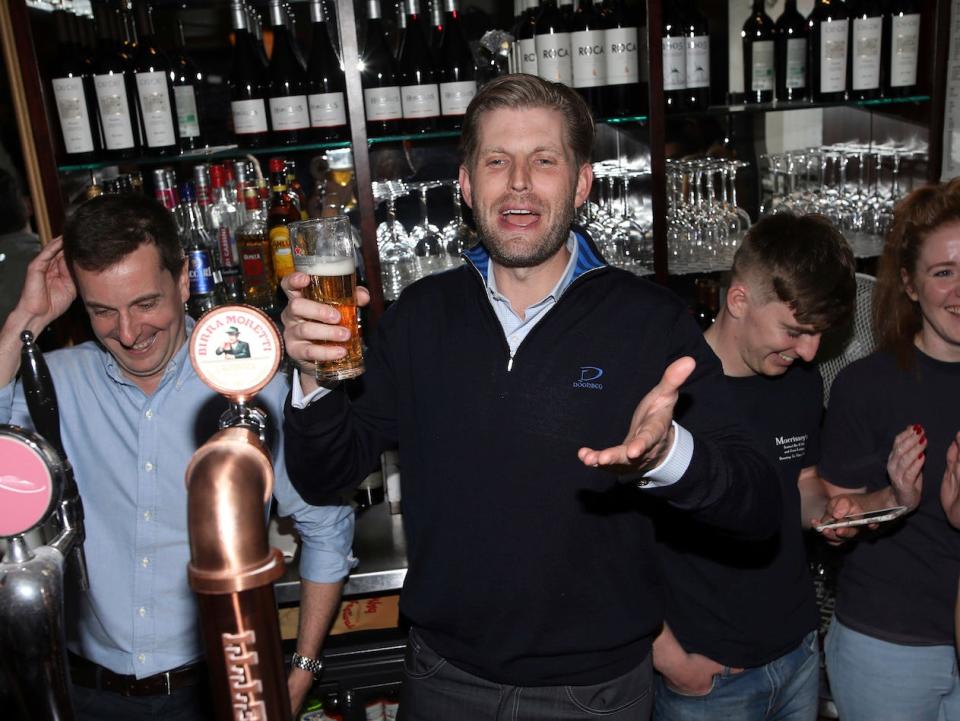 Eric Trump with a pint of beer in Ireland in 2019.