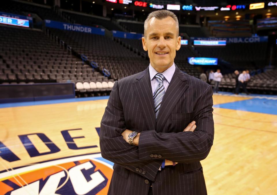 OKLAHOMA CITY, OK - MAY 01: Oklahoma City Head Coach Billy Donovan is welcomed to Chesapeake Energy Arena for the first time on May 01, 2015 at the Chesapeake Energy Arena in Oklahoma City, Oklahoma. (Photo by Layne Murdoch Jr./NBAE via Getty Images)