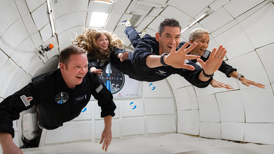 Inspiration4’s crew enjoying zero gravity. - Credit: John Kraus