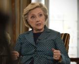 Former U.S. Secretary of State, Hillary Clinton is seen speaking, in this undated photograph received via the BBC, during an interview at Claridge's hotel for the BBC's Andrew Marr Show which was broadcast in London, Britain October 15, 2017. Jeff Overs/BBC/Handout via REUTERS