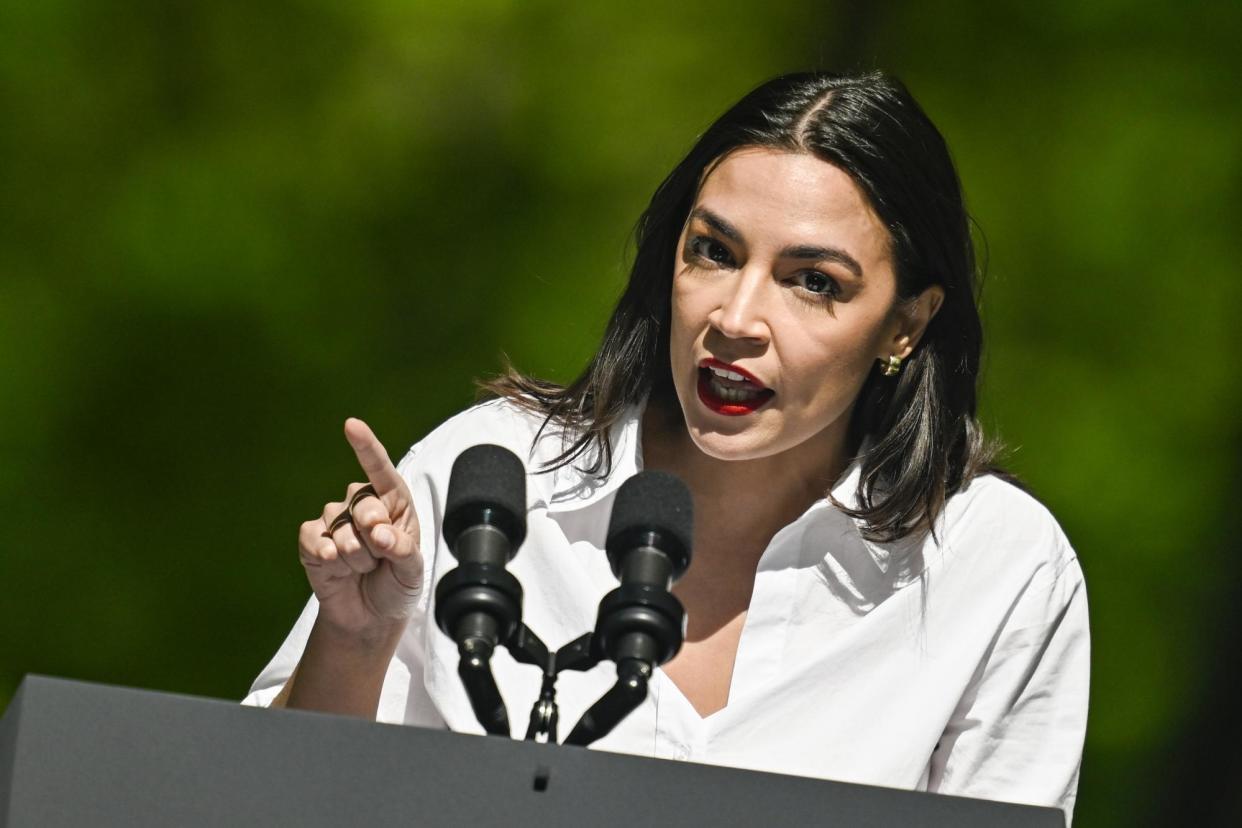 <span>Alexandria Ocasio-Cortez in Virginia on 22 April 2024. ‘This kind of leadership is functionally useless to the American people. Retire,’ the congresswoman wrote.</span><span>Photograph: Celal Gunes/Anadolu via Getty Images</span>