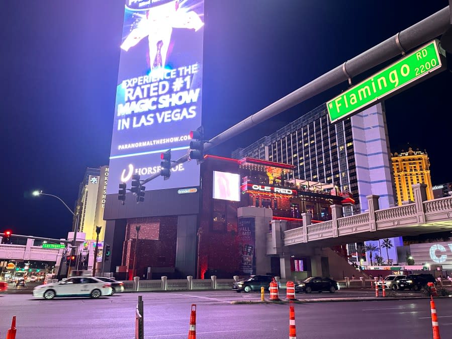 <em>Las Vegas Boulevard and Flamingo Road is one of the top 5 most frequent intersections for crashes in the Convention Center Area Command for the Las Vegas Metropolitan Police Department. (KLAS)</em>
