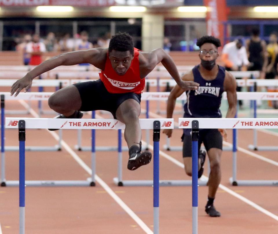 David Joseph of North Rockland won the boys 55-meter hurdles at the Rockland County Indoor Track and Field Championships at the New Balance Armory in Manhattan Jan. 23, 2022.