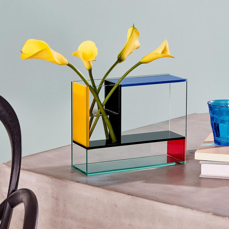 Get all geometric with this vase, which is based on the work of Piet Mondrian. The vase is designed with three chambers to fit all of your favorite buds. <a href="https://fave.co/3jYKjGi" target="_blank" rel="noopener noreferrer">Find it for $100 at the MoMA Design Store</a>.