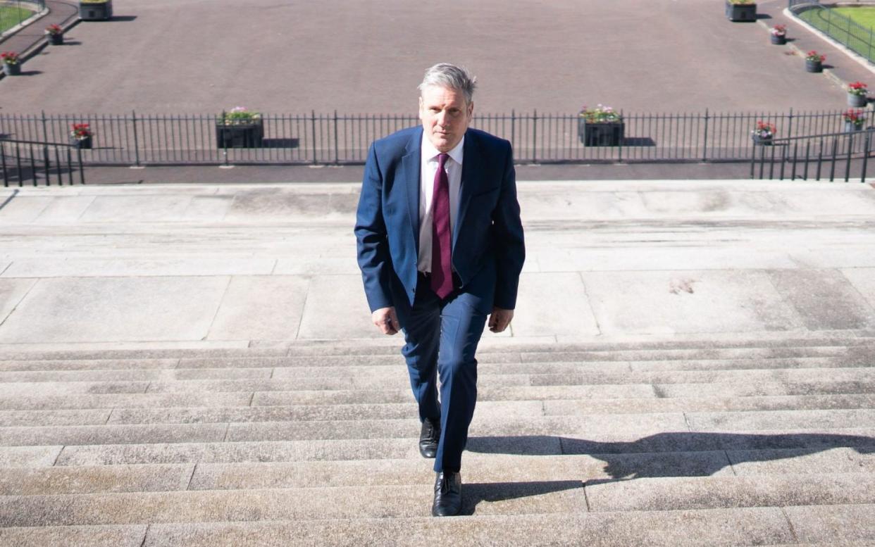 Sir Keir Starmer, the Labour leader, is pictured arriving at Stormont today - Stefan Rousseau/PA