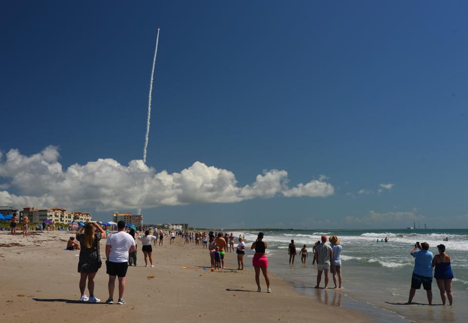 The Atlas V carrying the Boeing Starliner spacecraft to its ISS rendezvous soars skyward Wednesday morning, as seen from Cocoa Beach.