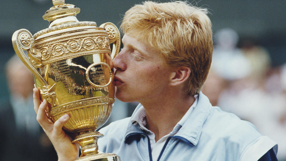 Boris Becker, pictured here after victory in the 1985 Wimbledon final.