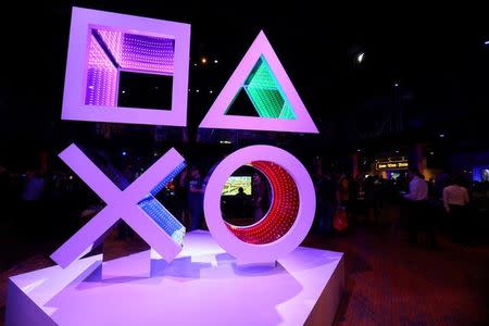 FILE PHOTO: The Sony Playstation preview area prior to the company's news conference to kick-off their products at E3 2017 in Los Angeles, California, U.S. June 12, 2017. REUTERS/ Mike Blake/File Photo