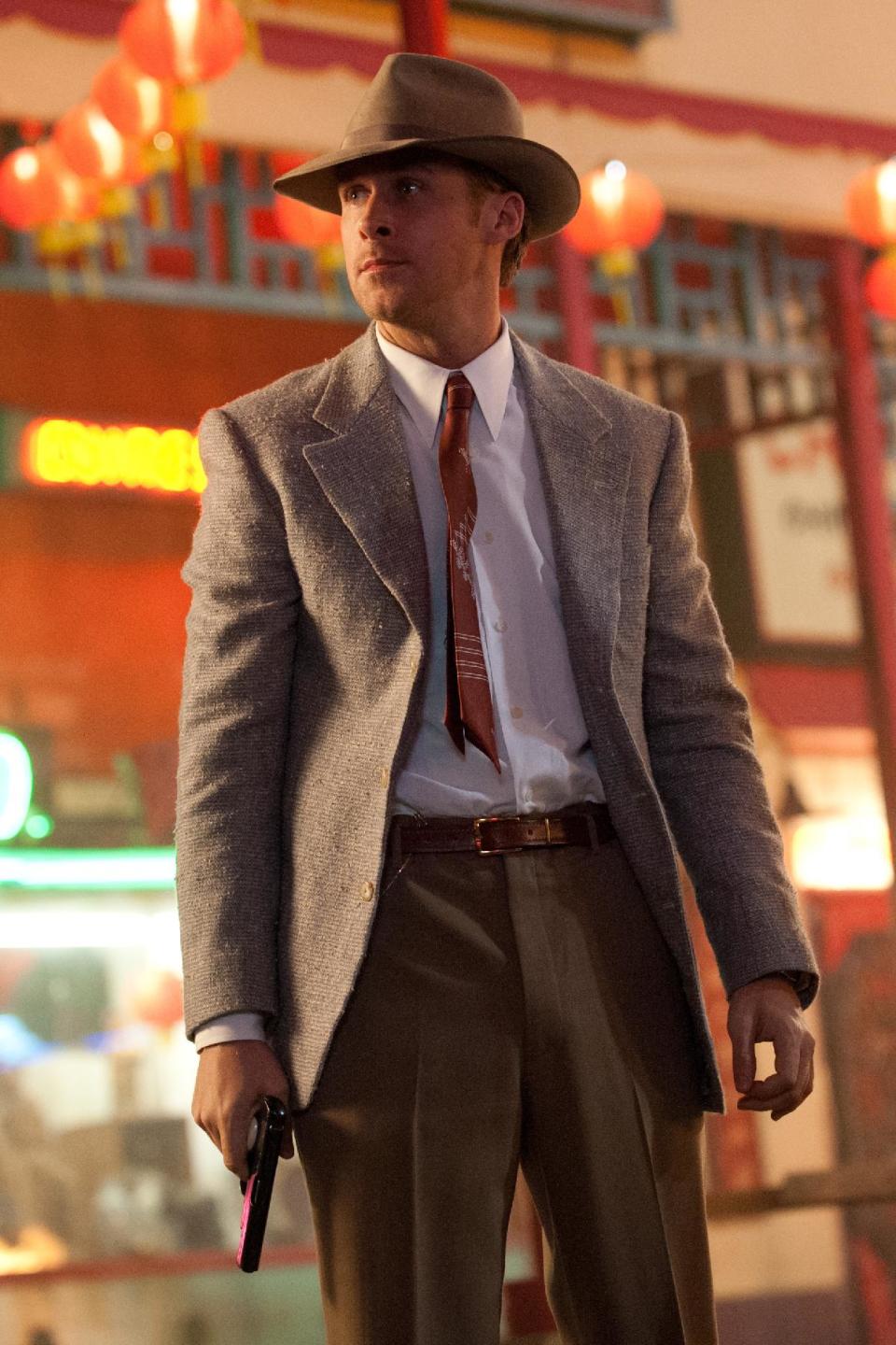 This film image released by Warner Bros. Pictures shows Ryan Gosling as Sgt. Jerry Wooters in “Gangster Squad." (AP Photo/Warner Bros. Pictures, Jamie Trueblood)