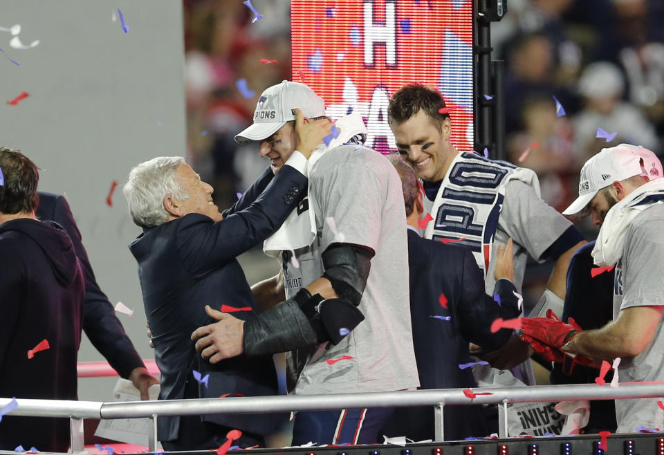 Patriots owner Robert Kraft wants Rob Gronkowski back. (Michael Zagaris/Getty Images)