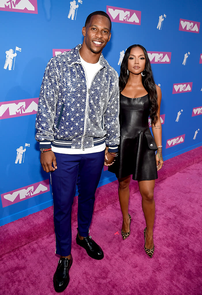 <p>Victor Cruz and Karrueche Tran attend the 2018 MTV Video Music Awards at Radio City Music Hall on August 20, 2018 in New York City. (Photo: Kevin Mazur/WireImage) </p>