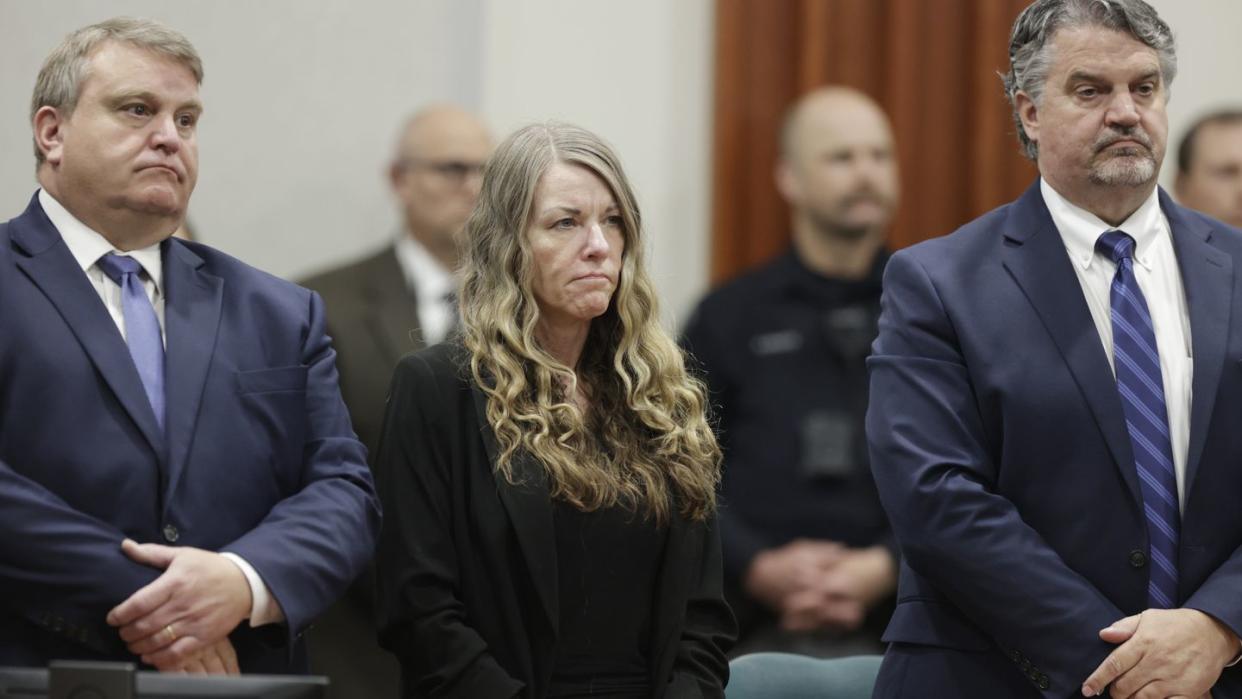 lori vallow daybell stands and listens as the jurys verdict is read at the ada county courthouse in boise, idaho on friday may 12, 2023 the idaho jury convicted daybell of murder in the deaths of her two youngest children and a romantic rival, a verdict that marks the end of a three year investigation that included bizarre claims of zombie children, apocalyptic prophesies and illicit affairsap photokyle green