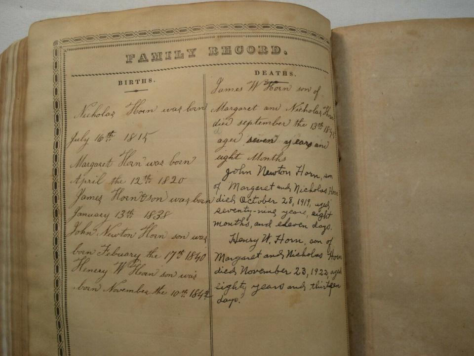 A family record in the family Bible