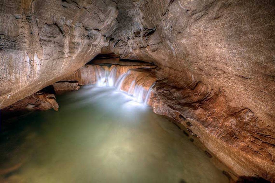 A rimstone dam inside the main passage of Smallin Cave.