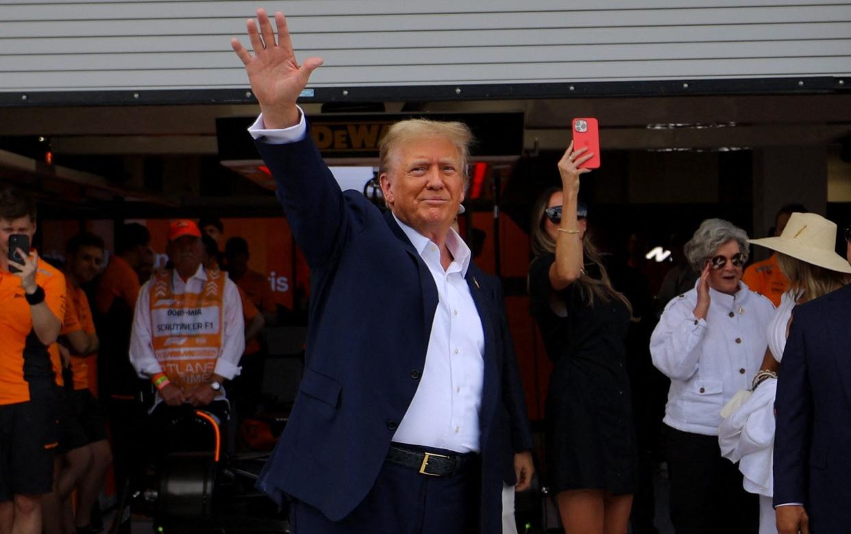 Donald Trump in the paddock at the Miami Grand Prix