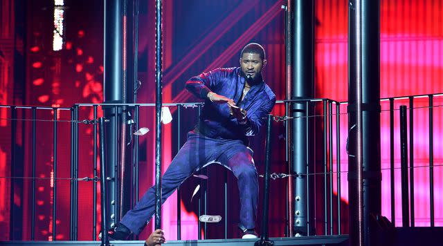 <p>Denise Truscello/Getty</p> Usher performs at his 'My Way' Las Vegas residency in July 2022