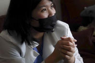 Natty Jumreornvong, a Thai-born medical student at the Icahn School of Medicine at Mount Sinai, during an interview recalls being the victim of anti-Asian attacks, Thursday April 29, 2021, in New York. Jumreornvong is among medical professionals of Asian and Pacific Island descent who feel the anguish of being racially targeted because of the virus while toiling to keep people from dying of it. (AP Photo/Bebeto Matthews)