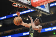New Orleans Pelicans guard Trey Murphy III (25) scores against the Atlanta Hawks during the first half of an NBA basketball game Sunday, March 10, 2024, in Atlanta. (AP Photo/John Bazemore)