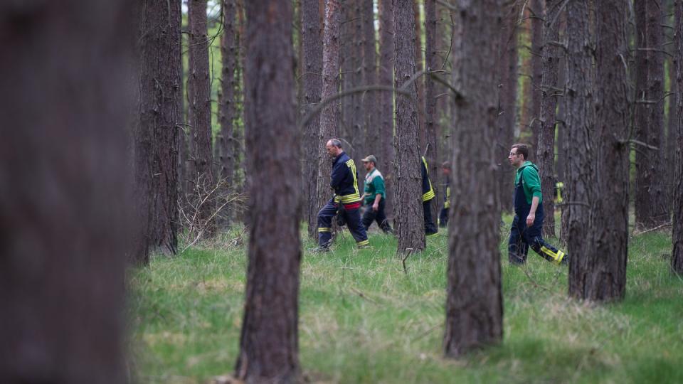 Einsatzkräfte suchen in einem Waldgebiet bei Wilhelmshof ein vermisstes Mädchen.