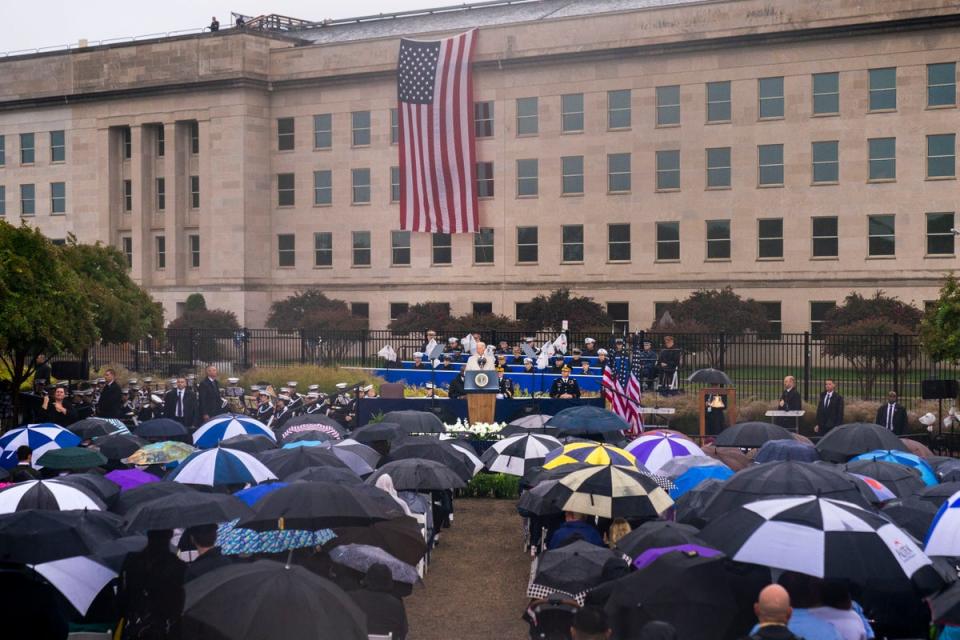 President Joe Biden speaks during a ceremony at the Pentagon in Washington (AP)