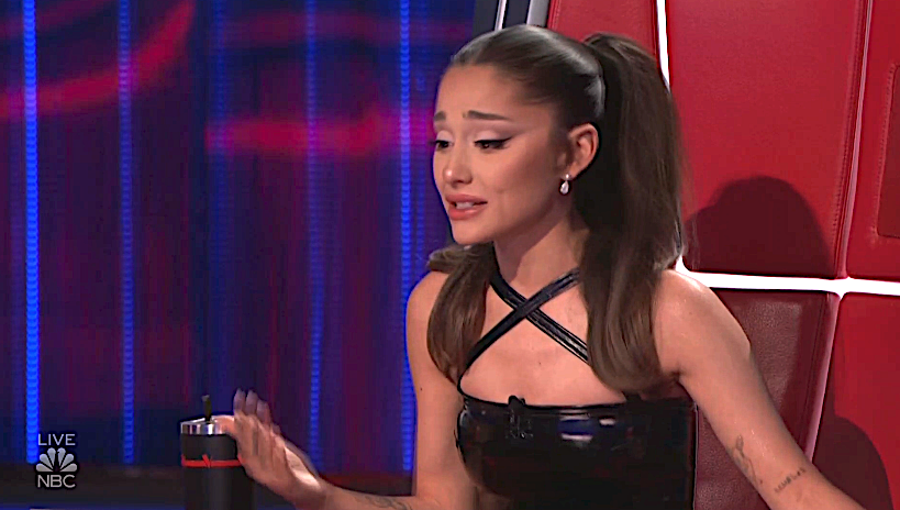 Ariana Grande agonizes over her first tough live results show moment on 'The Voice.' (Photos: NBC)