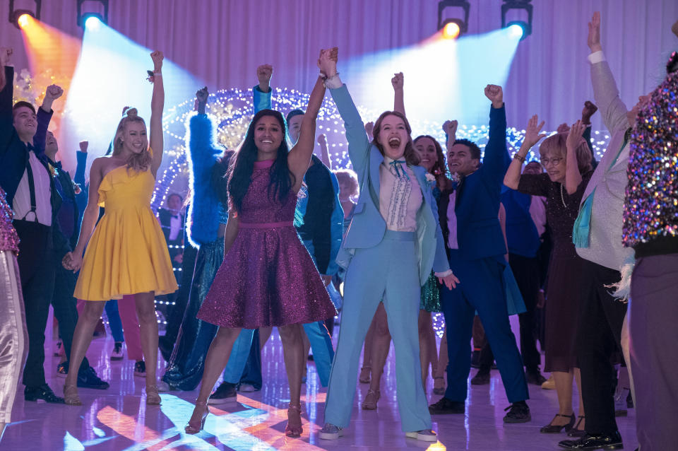 Based on the 2018 Broadway musical, "The Prom" was loosely inspired by a number of real-life cases in which LGBTQ teens were banned from attending dances and other school events with same-sex dates. (Photo: MELINDA SUE GORDON/NETFLIX )