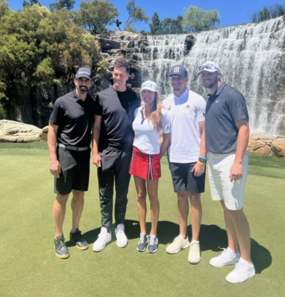 Alleged ‘Vegas Swindler’ Sara King with, from left: Aaron Rodgers, Tom Brady, Patrick Mahomes and Josh Allen (US District Court)