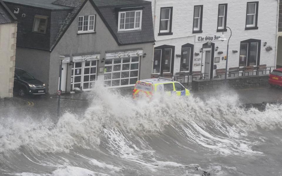 Waves at Stonehaven as UK is bracing for heavy wind and rain from Storm Babet