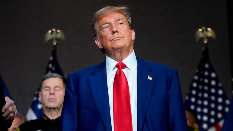 PHOTO: Republican presidential candidate former President Donald Trump speaks at a campaign event, April 2, 2024, in Grand Rapids, Mich. (Paul Sancya/AP)