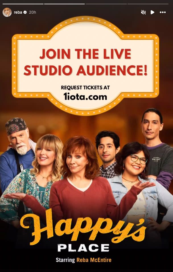 join the live studio audience, request tickets at 1 iota dot com, happy's place starring reba mcentire