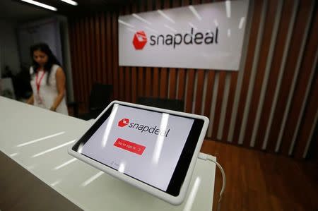 An employee is seen at the front desk of Snapdeal headquarters in Gurugram on the outskirts of New Delhi, April 3, 2017. REUTERS/Adnan Abidi