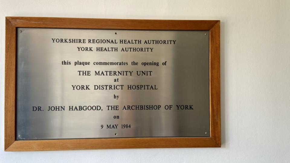 York Press: Photo of the plaque commemorating the 1984 opening of York's new maternity unit