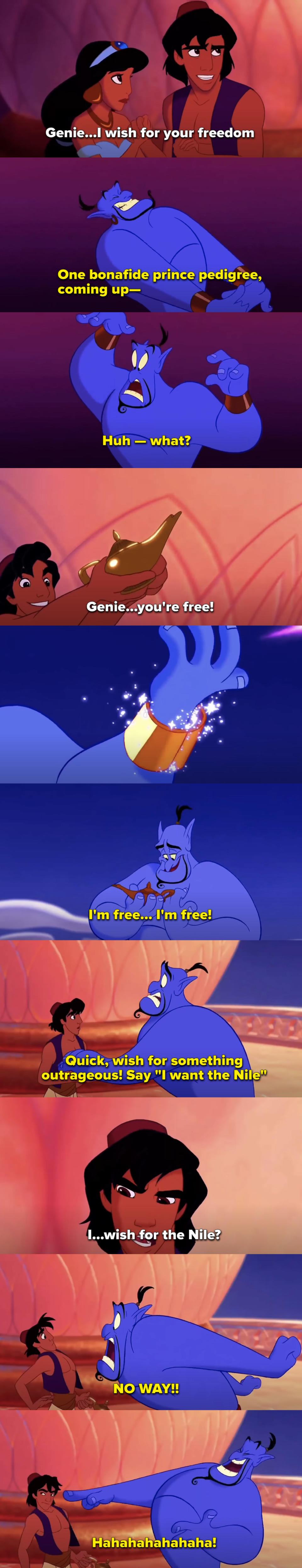 The scene at the end of Aladdin where the Genie is freed