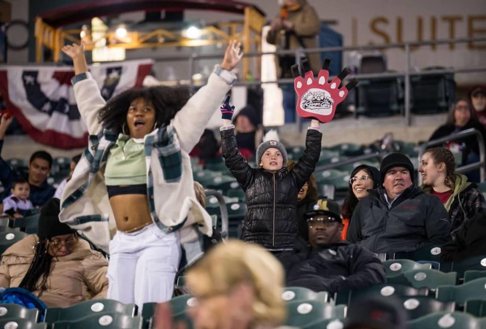 Fans at Sutter Health Park cheer as the Sacramento River Cats play in their home opener against the El Paso Chihuahuas in Triple-A Minor League Baseball on Tuesday, April 4, 2023, in West Sacramento. A crowd of 9,548 attended Tuesday’s game, the first of a six-game home stand that concludes with a 1:05 first pitch on Sunday against El Paso.