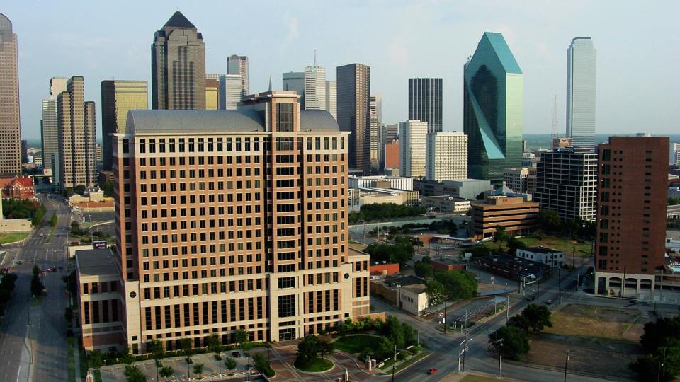Afternoon shot of downtown Dallas from high perspective.
