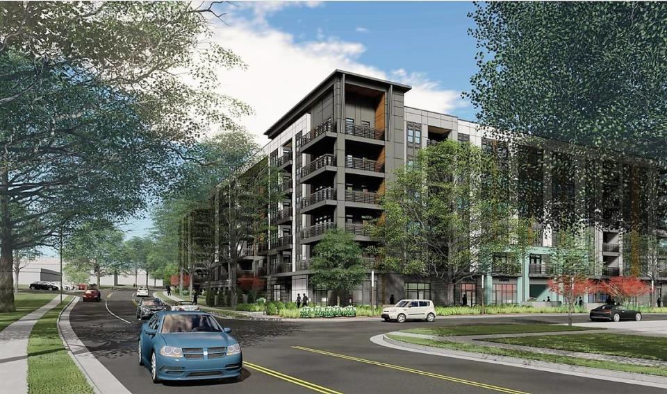 A seven-story apartment building with 253 units, a pool and a 428-space parking deck is the first phase of redevelopment planned for University Place mall on Estes Drive, Fordham Boulevard and Willow Drive in Chapel Hill.