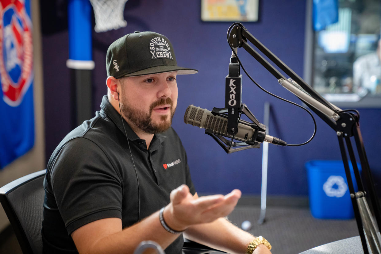 Sean Roberts speaks during his KXnO radio show "The Drive with Heather Burnside and Sean Roberts" on Oct. 4.