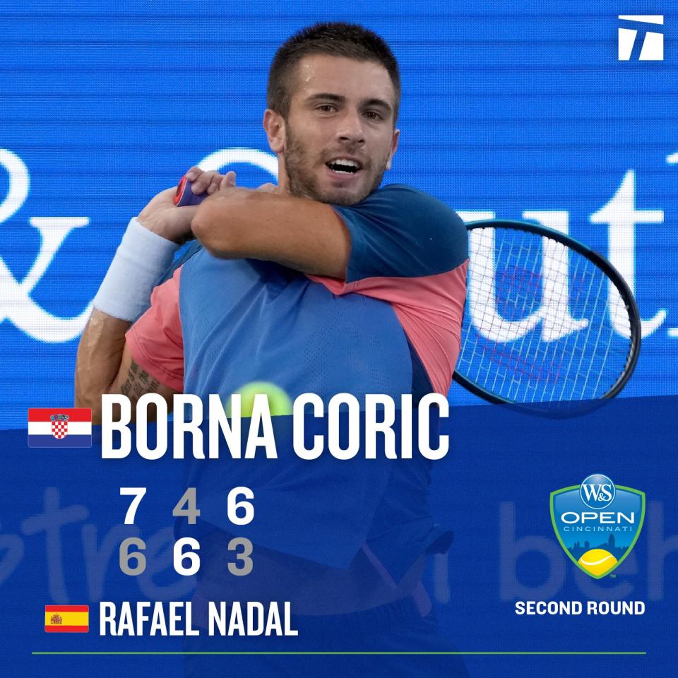 152的克羅埃西亞球員丘里奇( Borna Coric)爆出大冷門。摘自辛辛那提大師賽官方推特