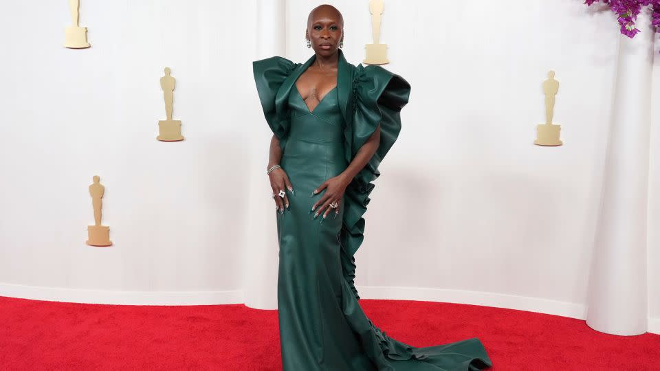 Cynthia Erivo arrives at the Oscars channeling her character Elphaba, Wicked Witch of the West in the fictional world of Oz. - Jordan Strauss/Invision/AP