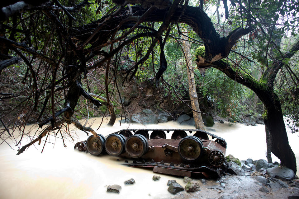 A Syrian tank lies turned over in the Hermon Stream in the Banias Nature Reserve on the western edge of the Israeli-occupied Golan Heights, February 27, 2019. Israel captured the area, a former demilitarized zone, in the 1967 Six Day War.  (Photo: Ronen Zvulun/Reuters)