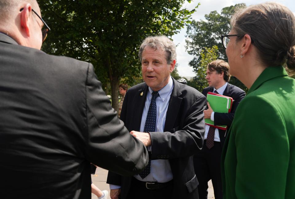 Sen. Sherrod Brown, D-Ohio, holds a press conference on reforming the Supplemental Security Income (SSI) program in Washington on Sept. 12, 2023. Sen. Brown, who has represented Ohio since 2007, is running for reelection in 2024.