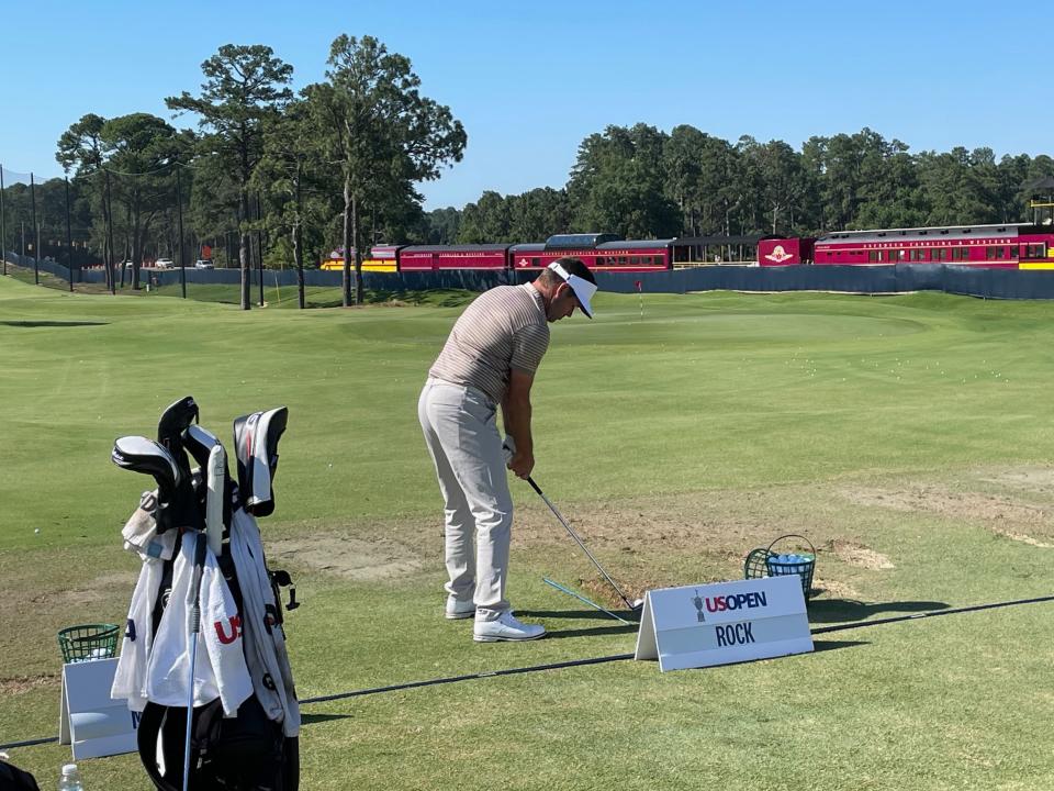 Robert Rock on the practice range at the US Open