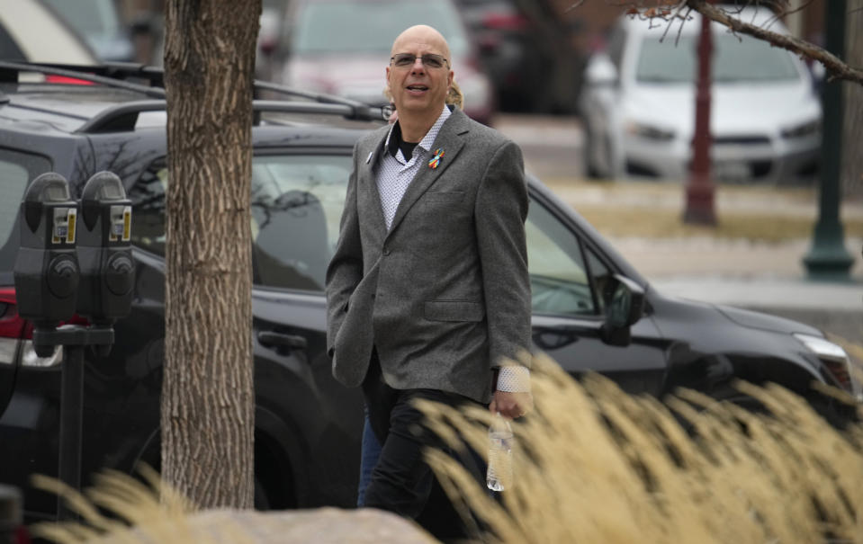 Matthew Haynes, co-owner of Club Q, heads into the El Paso County courthouse for a preliminary hearing for the alleged shooter in the Club Q mass shooting Wednesday, Feb. 22, 2023, in Colorado Springs, Colo. (AP Photo/David Zalubowski)