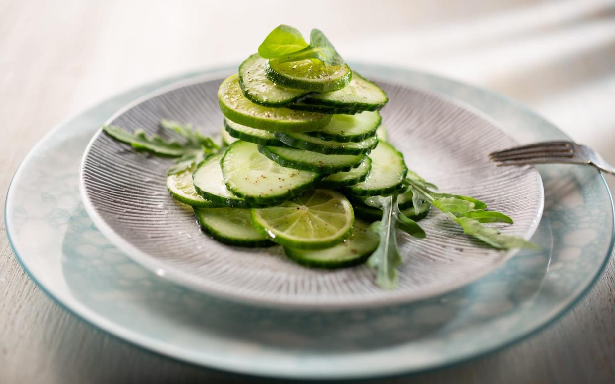 A plate full of cucumbers